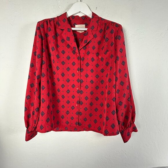 Vintage Pendleton Country Sophisticates Womens Red Geometric Button-Up Blouse - Picture 1 of 7
